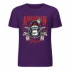 Purple cotton short-sleeved T-shirt with AMERICAN LEGEND gorilla graphic print, summer fashion.