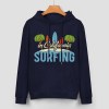 Navy blue cotton California Surfing hoodie for men, loose fit design, suitable for daily wear.