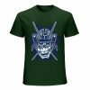 Dark green cotton samurai skull T-shirt for men, ideal for leisure and events.
