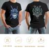 Black cotton men's T-shirt with blue samurai skull design, ideal for events and leisure, 100% cotton.