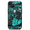 iPhone 13 phone case with a unique cat design, featuring text and a turquoise and black color scheme. Made from TPU material.