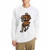 White long sleeve crew neck T-shirt with cartoon tiger print, 100% cotton, perfect for casual wear.