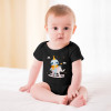 Black cotton baby bodysuit with cute animal design, perfect for babies aged 3-24 months.