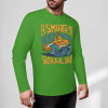 Green pure cotton long sleeve t-shirt featuring ASMODUS Soulful Shaker graphic design for casual wear.