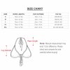 Bikini top size chart with measurements in centimeters and inches. Features cup outside, rope length, and cup details.