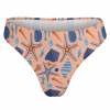 Peach thong panties with blue starfish pattern, comfortable polyester spandex blend for women