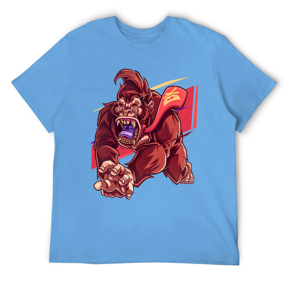 Men's light blue cotton t-shirt with red monster graphic print | Inkedjoy