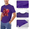 Men's purple cotton T-shirt with red monster graphic print, Inkedjoy design, 100% cotton, crew neck, soft fabric