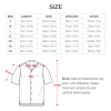 Upgrade Cuban collar shirt size chart, featuring length, bust, shoulder and sleeve measurements in cm/in.