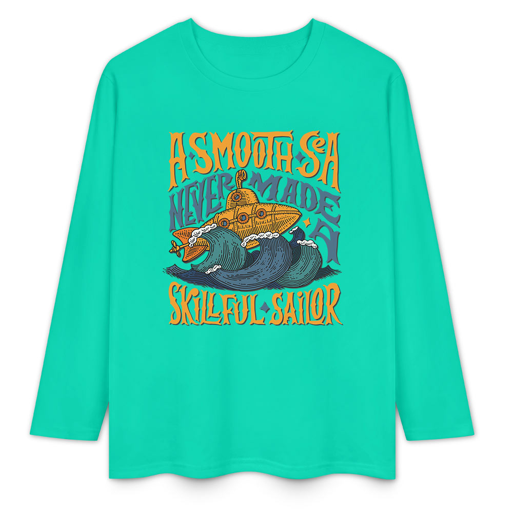 Turquoise ASMODUS Shark Attack long sleeve pure cotton T-shirt, casual wear, featuring shark graphic design