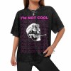 Hot vintage wash off-shoulder short-sleeved T-shirt with skull graphic and 'I'M NOT COOL' text, cotton fabric.