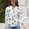 White floral zipper jacket for women. Comfortable, skin-friendly fabric, perfect for spring and autumn.