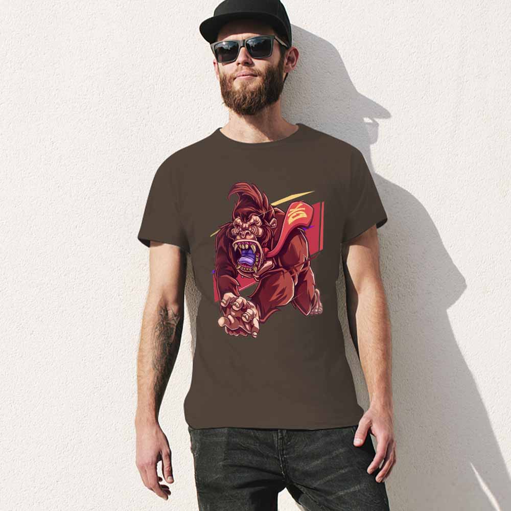 Brown cotton men's t-shirt with red monster graphic print