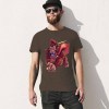 Brown cotton men's t-shirt with red monster graphic print