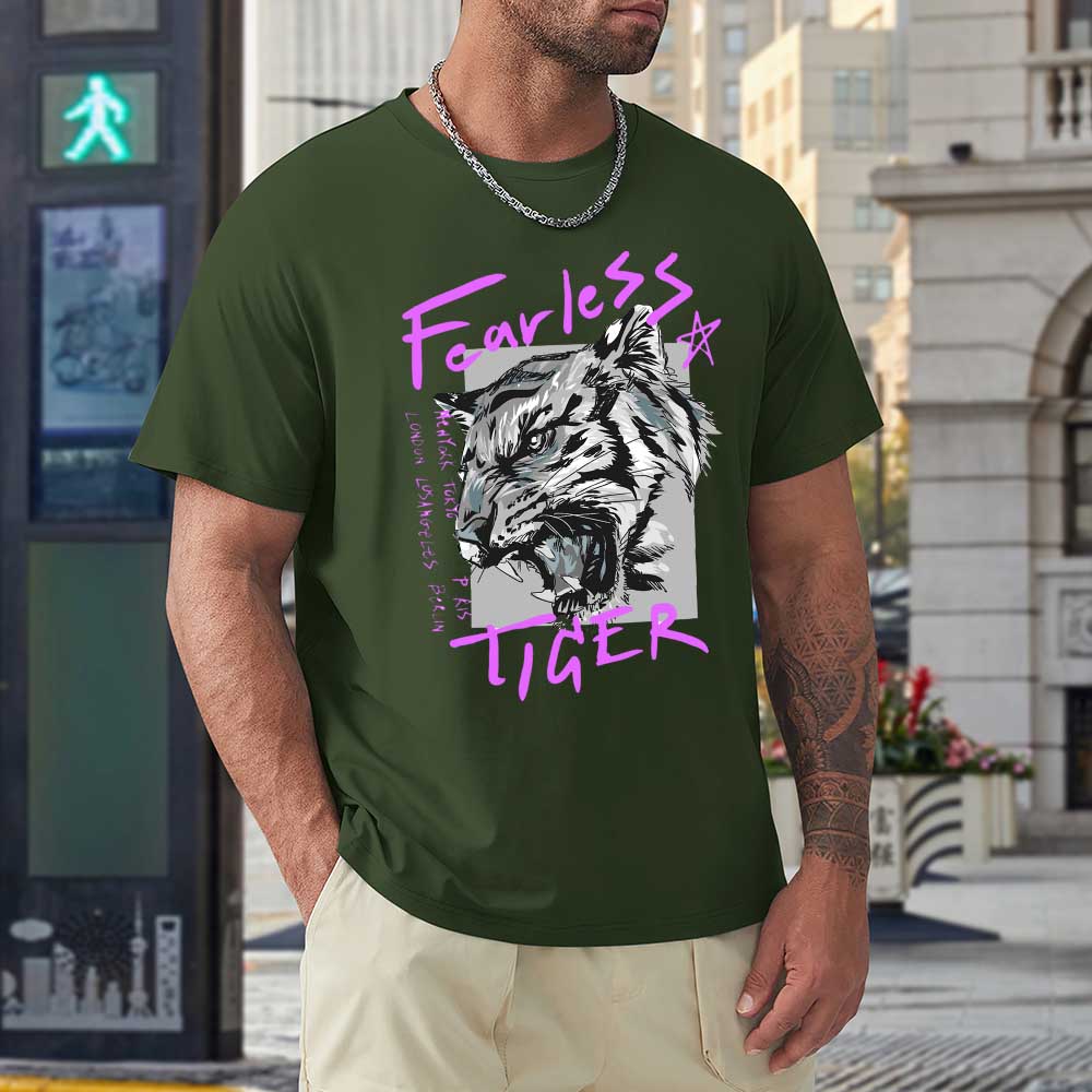 Dark green cotton men's Fearless Tiger graphic tee, collection