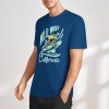 Blue cotton short sleeve T-shirt with surfing print, featuring "Wild Wave California" design, for men