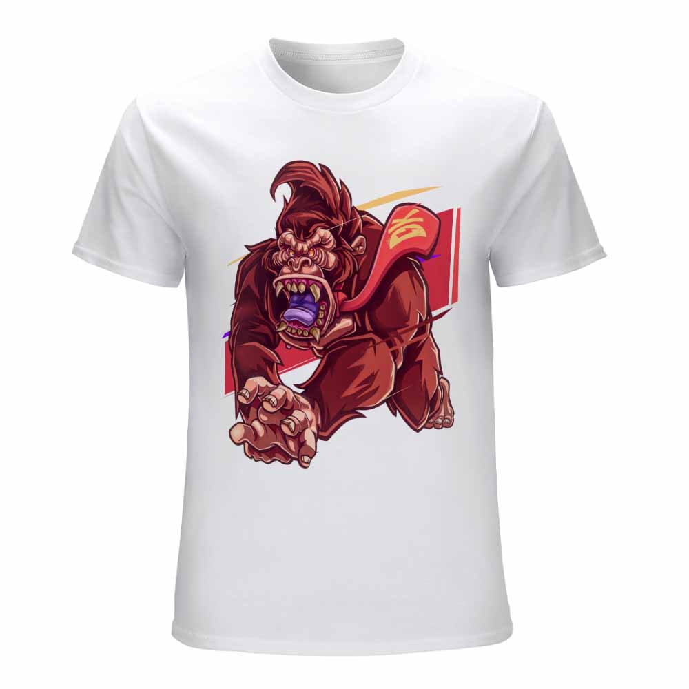White cotton Inkedjoy t-shirt with red monster graphic print, 100% cotton, crew neck.