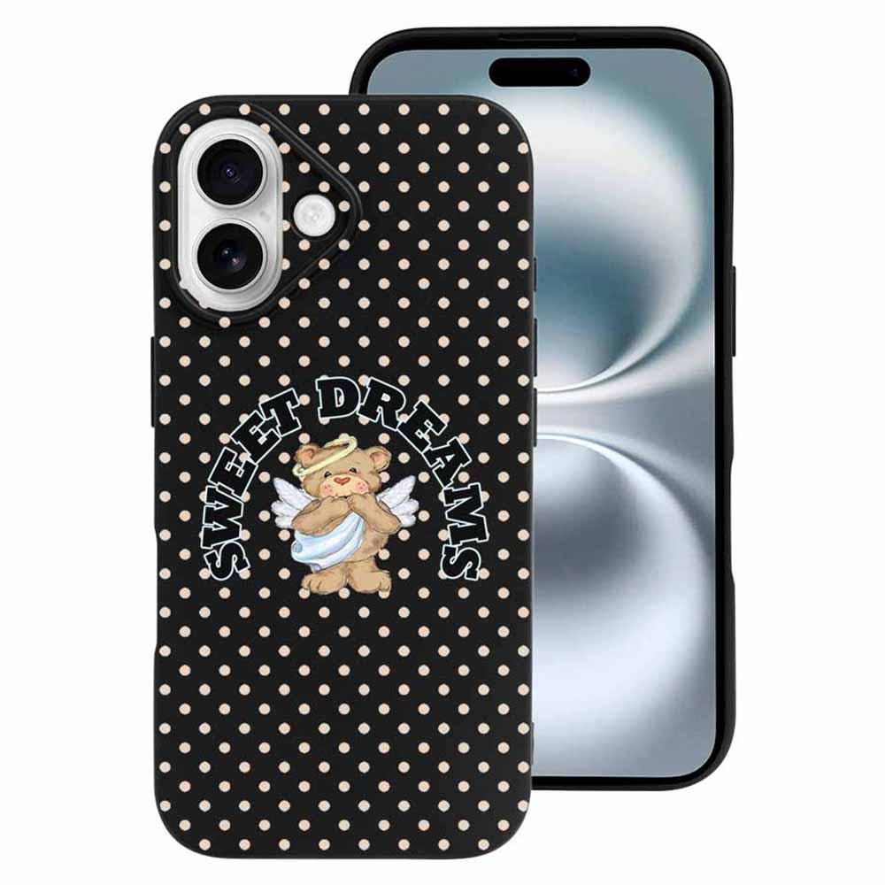 iPhone 16 Series case with baby angel design, polka dots, TPU protective cover