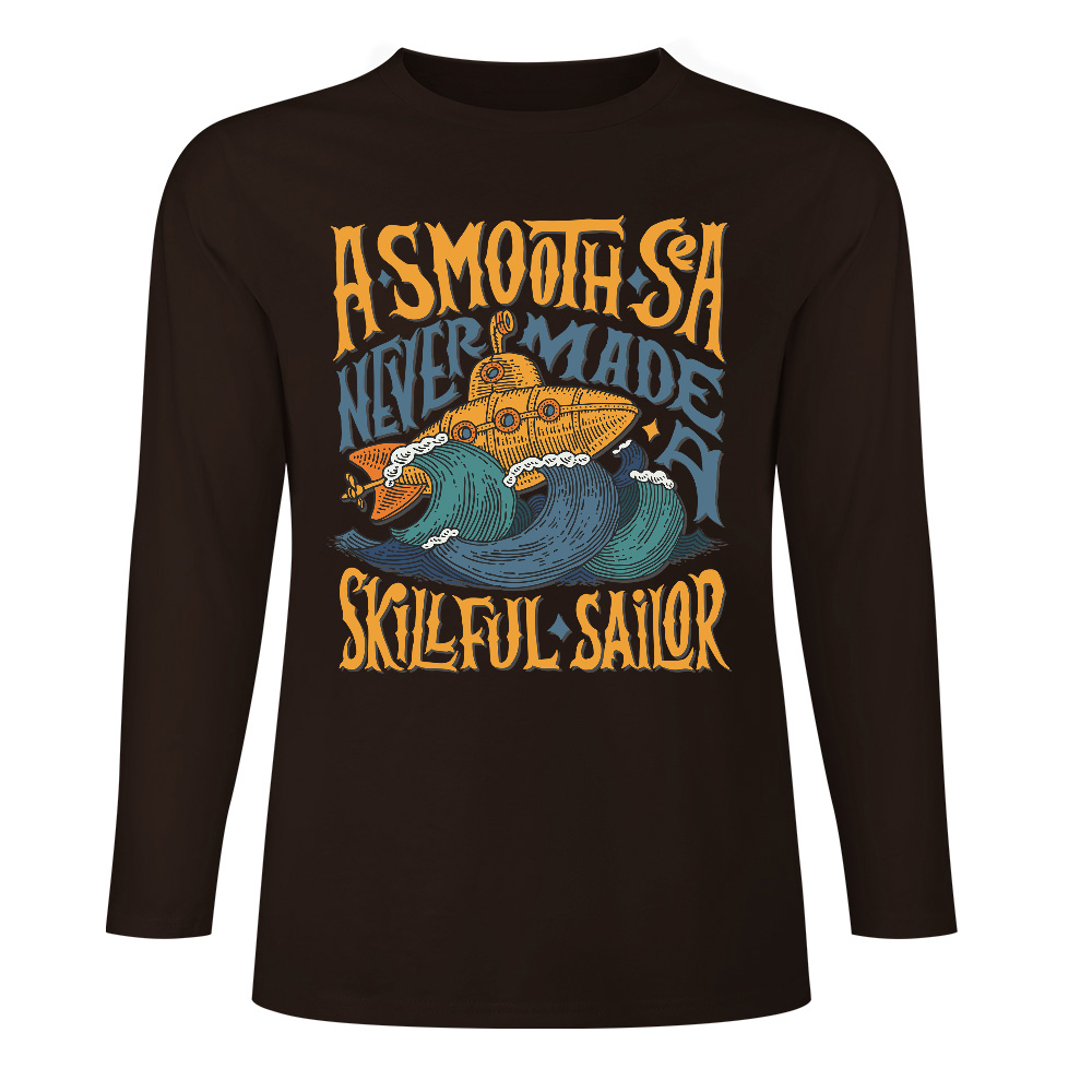 Dark brown pure cotton long sleeve T-shirt with 'A SMOOTH SHAKER' graphic for casual wear