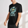 Black pure cotton short-sleeved T-shirt with 'Wild Wave California' surfing graphic for men.