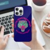 iPhone 13 case with tiger face design, featuring wireless charging support and scratch-resistant glass back.