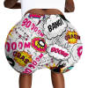Comic style ladies shorts, white with colorful pop art design, high waist for yoga, sports, and fitness.