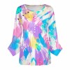 Women's watercolor petal sleeve top, button-front design, polyester blend, casual wear.