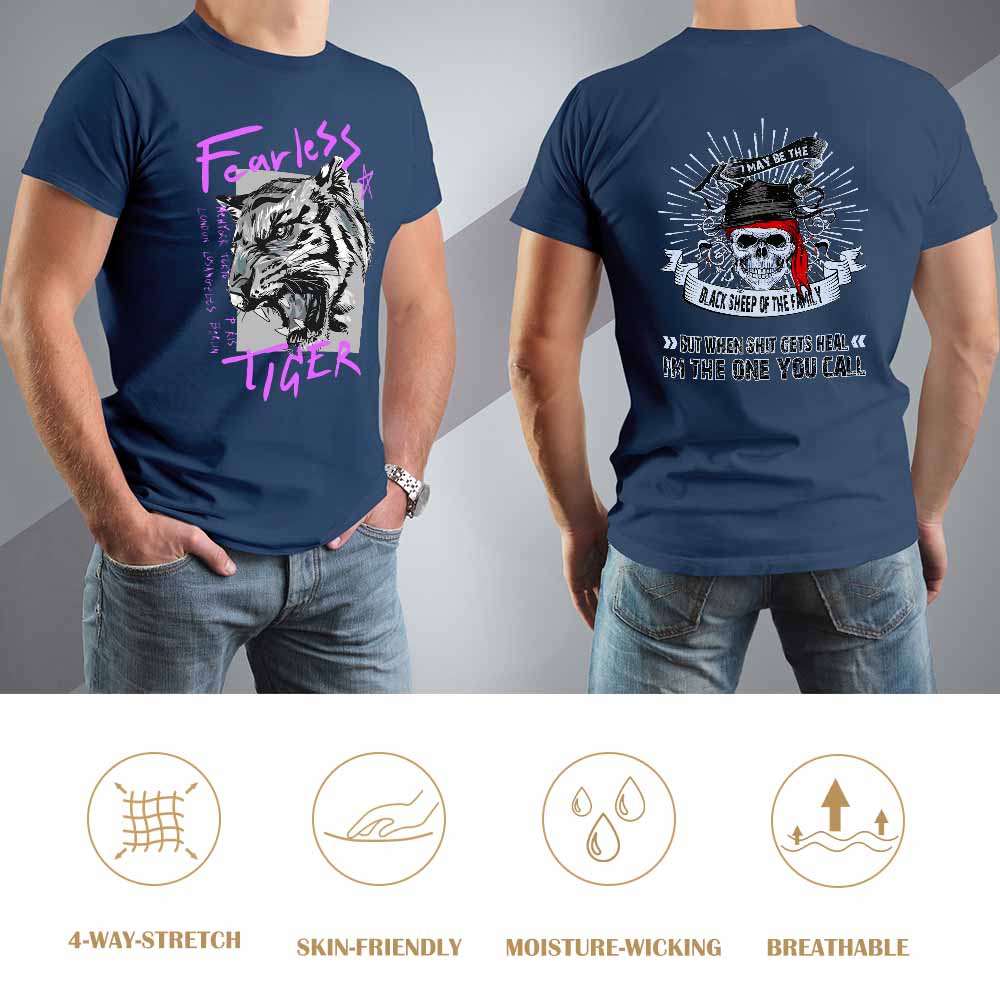 Dark blue cotton Fearless Tiger T-shirt, front and back print,  collection