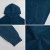 Navy blue cotton hooded sweater fabric details, youth fashion.