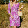 Floral print sweetheart knot flare dress, mid-length sleeves, perfect for parties and vacations.