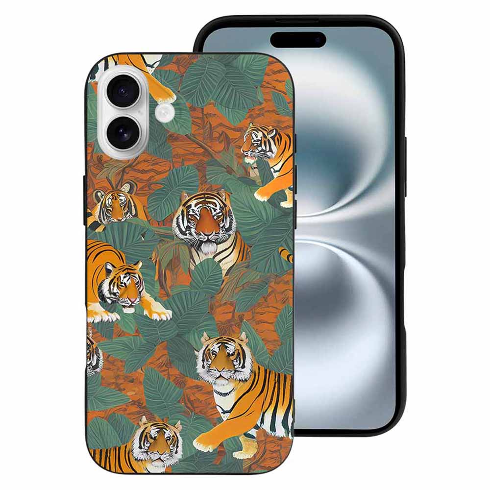 iPhone 16 Series TPU case with tiger pattern, protective and stylish design