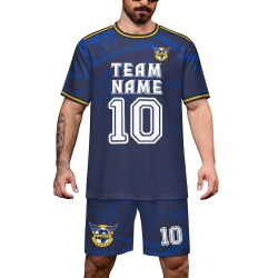 Navy blue football suit set with "TEAM NAME 10" design. Comfortable mesh fabric for sports and casual wear.