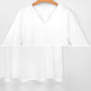 White 7-point sleeve V-neck dress, suitable for work or travel, made from comfortable polyester fabric.