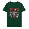 Green cotton short-sleeved T-shirt with "AMERICAN LEGEND" gorilla graphic print.