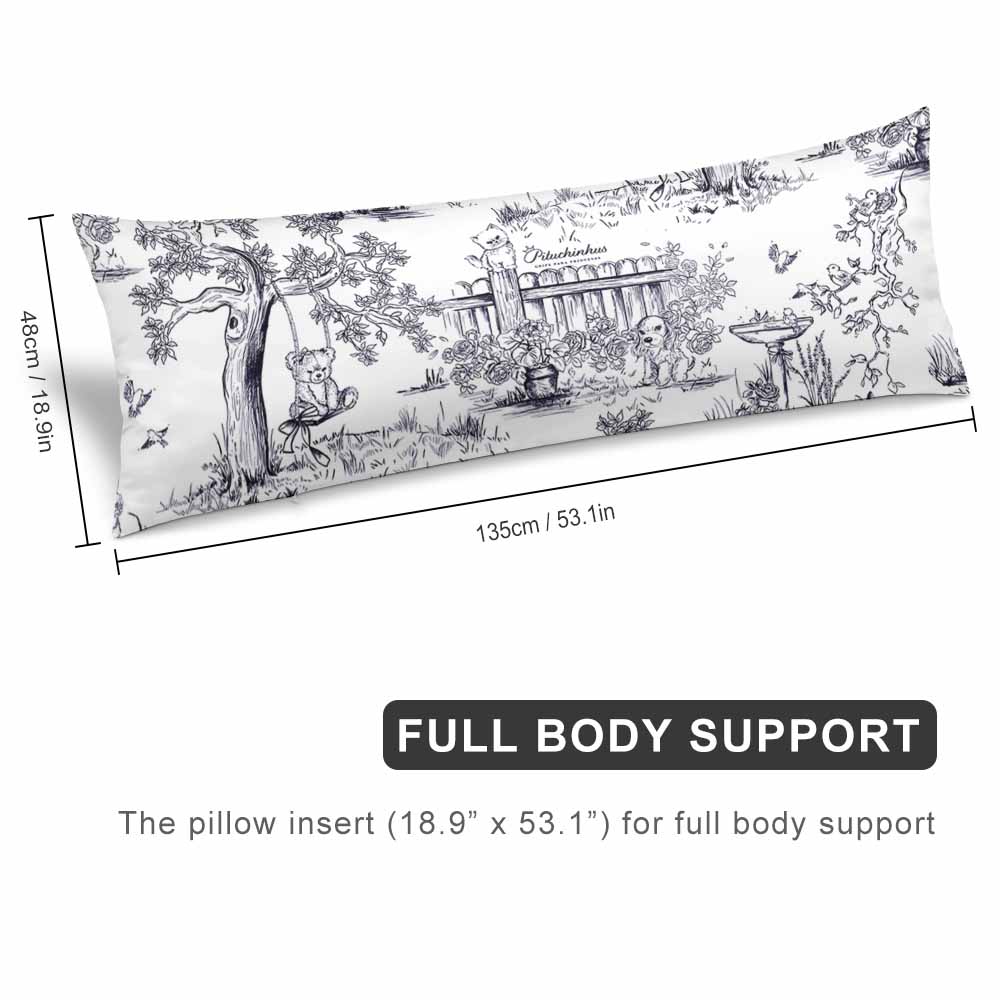 Extra long pillow case with blue and white print, Full body support, polyester material, sofa or bed decor