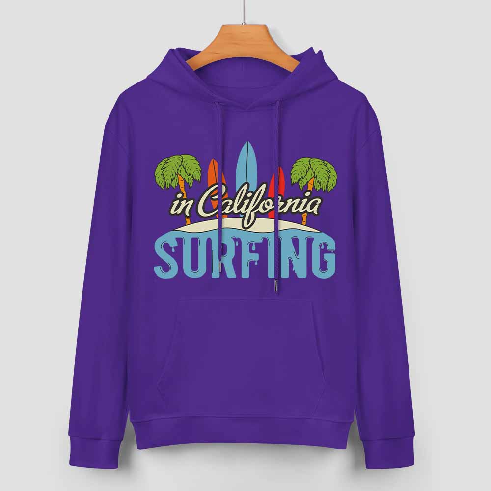 Purple cotton California Surfing hoodie, loose fit, suitable for daily wear.