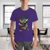 Purple Men's Cotton T-shirt with Cartoon Design, front view. 100% cotton, breathable.