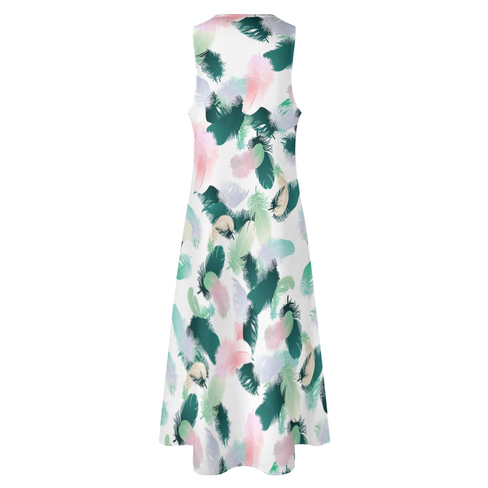 White Sleeveless Floral Dress for Summer Vacation