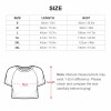 Size chart of short-sleeved navel exposed shirt, displaying length and bust measurements in cm and inches.