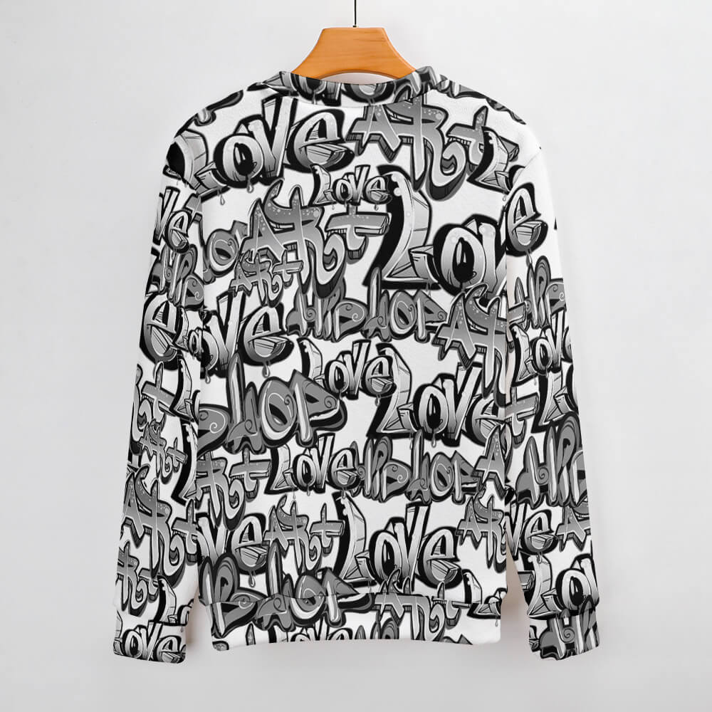 Men's crew neck sweater with a unique black and white pattern, perfect for winter fashion