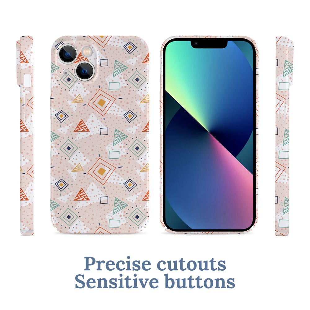 iPhone 13 case with precise cutouts and sensitive buttons, PC plastic, colorful pattern, phone protection.
