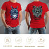 Red cotton men's samurai skull T-shirt, perfect for leisure and events.