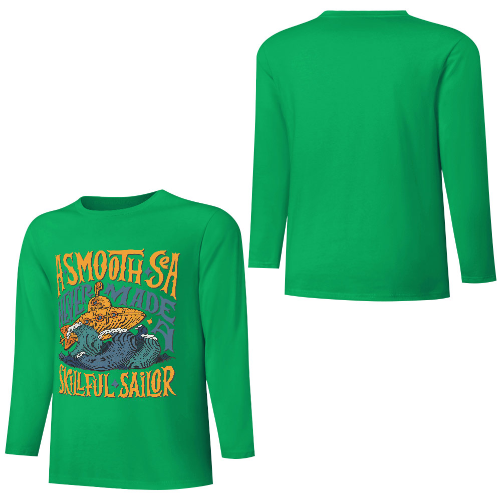 Green pure cotton long sleeve T-shirt with ASMOOTH ARE MADE OF SOULFULLY graphic, casual wear.