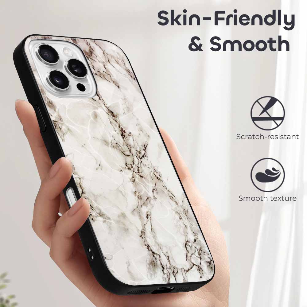 iPhone 16 Series marble glass case with skin-friendly smooth texture