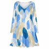 Oversized V-neck dress in abstract blue and beige pattern, soft polyester blend