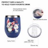 Navy blue stainless steel insulated cup with cartoon penguin and cat design, spill-proof lid, 12oz, Inkedjoy