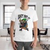 White cotton men's T-shirt with cartoon graphic and 'Just Do It' print