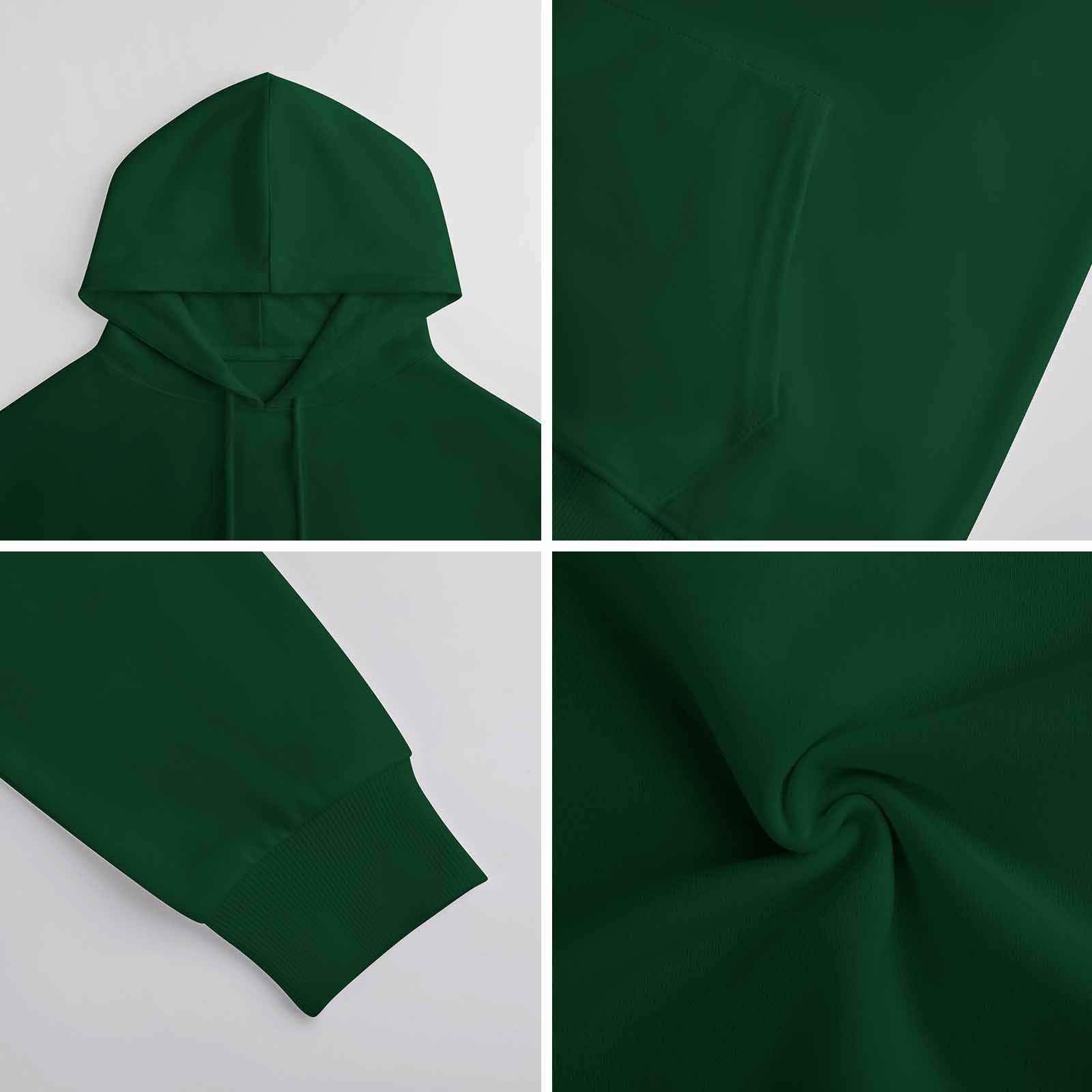 Green cotton hooded sweater fabric detail, comfortable and breathable, youth fashion.