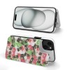 iPhone 15 case with floral print, card slot design, TPU leather, full protection.