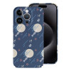 iPhone 15 case featuring a navy PC plastic with a white and pink pattern design for scratch protection.